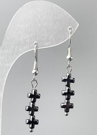 Сережки гематит хрести d-6х20мм+- l-41мм