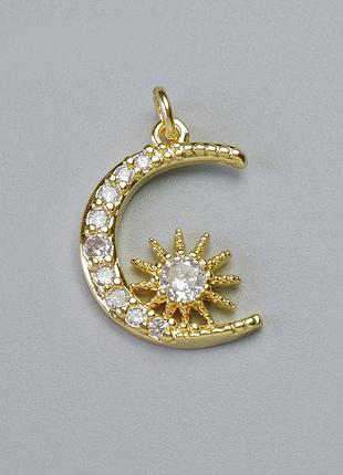 Кулон "луна" с белыми стразами, золотистый металл d-20,5х15мм+-
