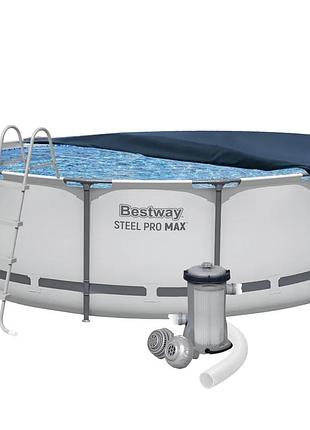 Каркасний басейн bestway 56420, 366 х 122 см (каркас, чаша, фільтр 2006 л/год, драбина, тент)