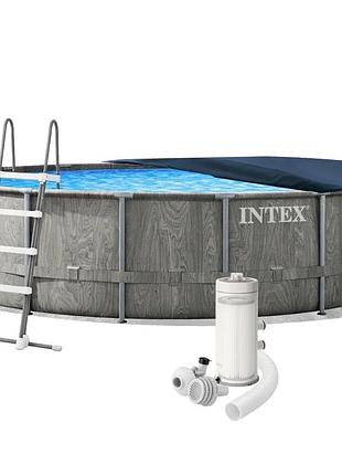 Каркасний басейн intex 26742, 457 x 122 см (каркас, чаша, фільтр 3 785 л/год, драбина, тент, підстилка)