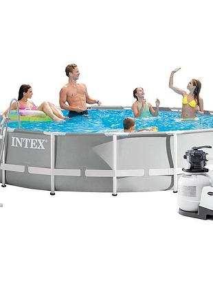 Каркасний басейн intex 26724-6, 457 х 107 см (7 900 л/год, драбина, тент, підстилка)