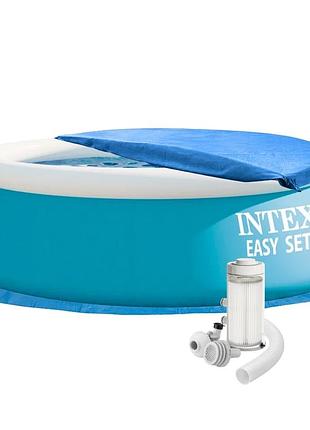 Надувний басейн intex 28101-3, 183 х 51 см (2 006 л/год, тент, підстилка, насос)