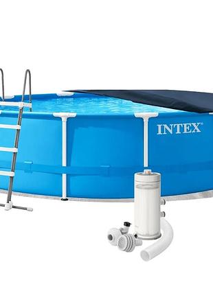Каркасний басейн intex 28242, 457 x 122 см (каркас, чаша, фільтр 3 785 л/год, драбина, тент, підстилка)