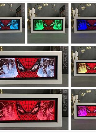 Багатошаровий нічник лампа світильник аніме spider man людина павук rgb
