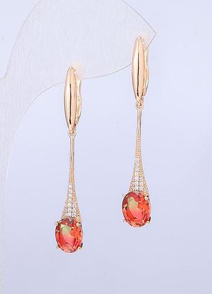 Серьги xuping позолота 18к с красно-зелеными кристаллами swarovski и белыми стразами l-46мм + -