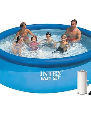 Надувний басейн intex 28130-5, 366 х 76 см (чаша, фільтр 3 785 л/год, підстилка, тент, насос)