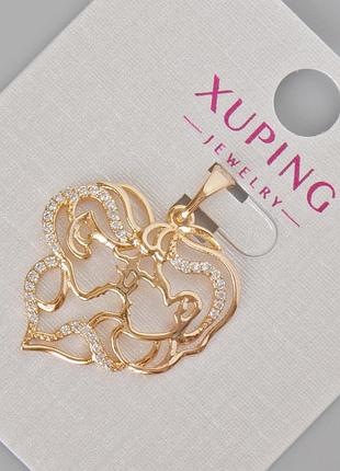 Кулон xuping "сердце" с белыми стразами d-27х22мм+- позолота 18к