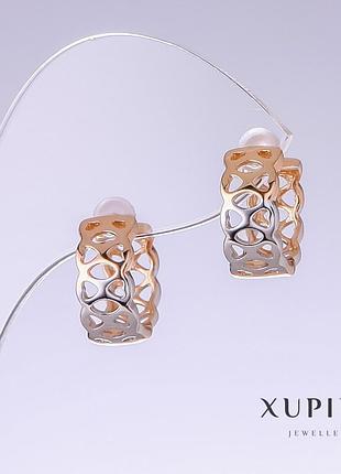 Серьги xuping l-14мм s-7мм родий, позолота 18к