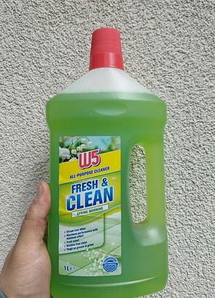 Універсальний миючий засіб w5 fresh clean spring morning 1 л для підлоги меблів та кухні від жиру без розводів