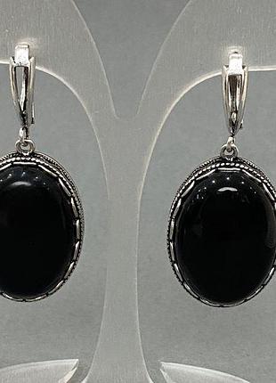 Серьги агат оправа «ажур» маркиз овальный камень 28х22мм+- l-45см+-