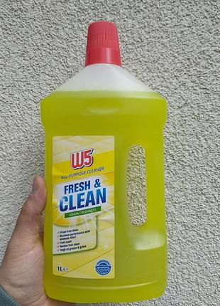 Універсальний миючий засіб w5 fresh clean lemon 1 л для підлоги меблів та кухні від жиру без розводів