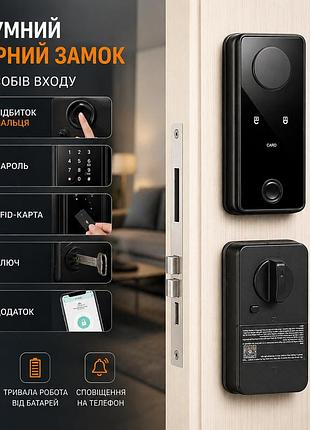Биометрический умный замок splency: отпечаток пальца, app, wifi, код, rfid. черный, для дома и офиса