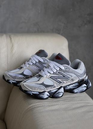 Женские кроссовки new balance 9060 beige black New belанс бежевого с черными цветами