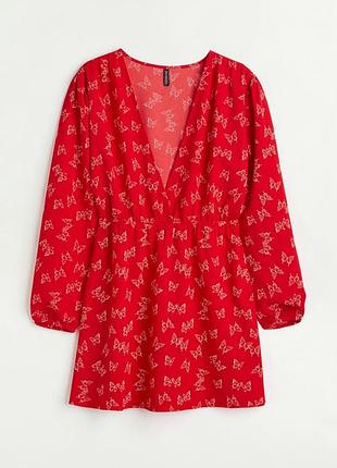 Сукня трапеція divided h&m m eur 40 - 42 р. uk 12 - 14 р. крепова/червона/метелики/довгий рукав/вільна/декольте