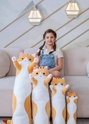 Подушка кот батон антистресс подушка кот длинный 70 см мягкая игрушка длинный кот коричневый рожевий