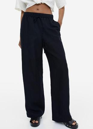 Чорні льняні брюки h&m s
