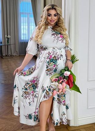 Платье макси с воланами цветочный принт