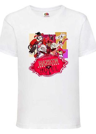 Футболка отель хазбин (hotel hazbin 004) белая, 98-104-116-128-140-152-164 размер