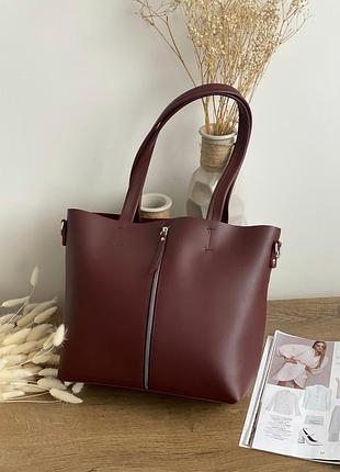 Вместительная сумка с молнией бордовая lm3078-3