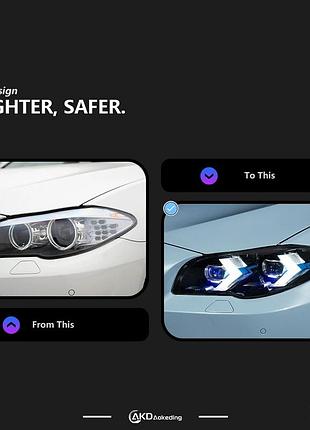 Передні світлодіодні фари з проекційними лінзами та drl для bmw 5 серії f10/f18 (2010–2017)