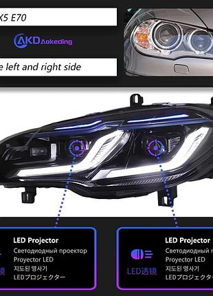 Светодиодные передние фары для bmw x5 e70 (2007–2013) с angel eye, drl и hid линзами 2011-2013