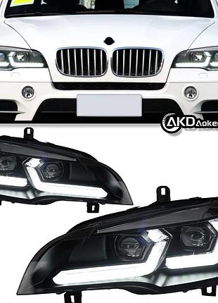 Передние фары led angel eye с проекционными линзами для bmw x5 e70 (2007–2013)