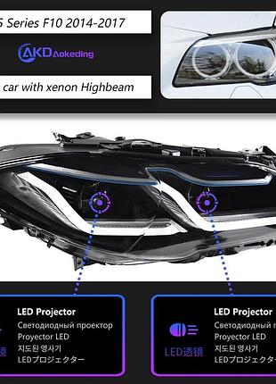 Светодиодные передние фары с проекционными линзами и drl для bmw 5 серии f10/f11/f18 (2010–2016) 2014-2016 xenon