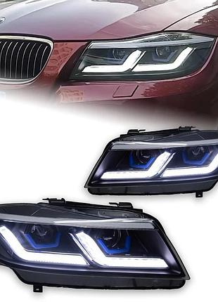 Передние светодиодные фары с проекционными линзами и drl для bmw 3 серии e90 (2005–2012) 09-12 xenon golden