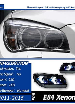 Передние светодиодные фары с angel eye drl и bi-xenon для bmw x1 e84 (2011–2015) ксеноновые фары