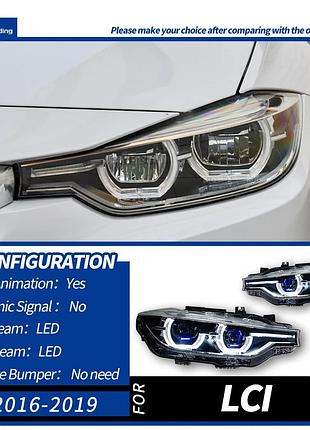 Светодиодные фары с линзами и angel eyes для bmw f30/f35 3 серии (2013–2018), 320i/325i, drl led фары