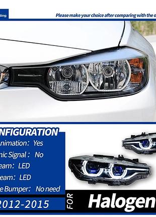Светодиодные фары с линзами и angel eyes для bmw f30/f35 3 серии (2013–2018), 320i/325i, drl галогеновые фары