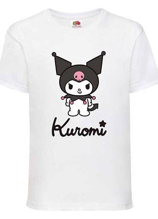 Футболка хеллоу китти куроми (kuromi hello kitty 001) белая, 98-104-116-128-140-152-164 размер