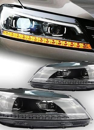 Передние фары для volkswagen passat b7 (2012–2015) — светодиодные фары с линзами и «ангельскими глазками»