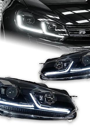 Передние фары для volkswagen golf 6 2009–2012 — светодиодные фары с линзами bi-xenon и дневными ходовыми огнями (левая и правая)