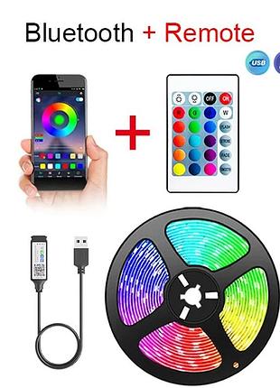 Led лента 5 м rgb smd 5050 с bluetooth, управление через приложение и пульт, подсветка для тв и комнаты