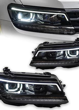 Передние фары для volkswagen tiguan 2017–2021 — светодиодные фары с линзами bi-xenon и дневными ходовыми огнями (левая и правая)