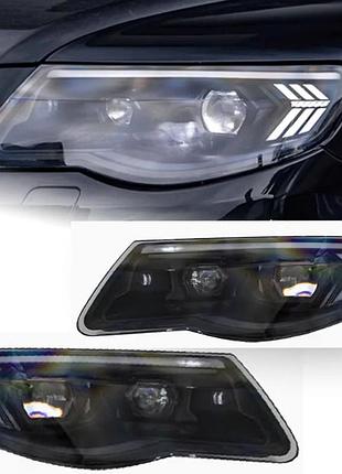 Передние фары для volkswagen touareg 2007–2010 — светодиодные фары с линзами bi-xenon, ангельскими глазками и дневными ходовыми
