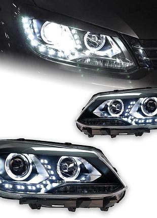 Передние фары для volkswagen touran 2010–2015 — светодиодные фары с линзами проектора и дневными ходовыми огнями (левая и правая)