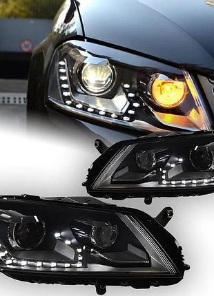 Передние фары для volkswagen passat b7 2012–2016 — светодиодные фары с линзами bi-xenon и ангельскими глазками (левая и правая)