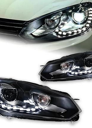 Передние фары для volkswagen golf 6 (2009–2012) — светодиодные фары с линзами ближнего света и «ангельскими глазками»