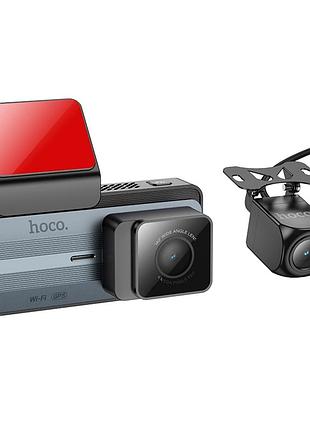 Видеорегистратор hoco dv12 2k ips 3.69 дюйма wi-fi gps с камерой заднего вида серый