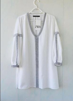 Удлиненная блуза, туника zara, вышивка, хлопок