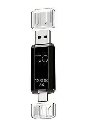 Usb флешка 128gb usb 3.0 type-c черный abs пластик для хранения и переноса данных модель t&g 009