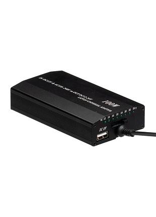 Универсальное зарядное устройство 100w для ноутбука с авто адаптером 8 разъемов черный металл 12-24v