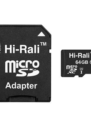 Карта памяти hi-rali microsdxc 64гб uhs-i 10 class с адаптером черная для записи 4к видео