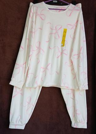 Костюм женский домашний теплый розовые бантики, l-xl