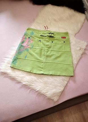 Funny fashion неоновая мини юбка микровельвет,яркая коттоновая юбка bizzaro