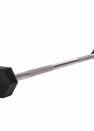 Штанга фіксована пряма прогумована record rubber hexagon barbell ta-6230-10 довжина-95см 10кг чорний