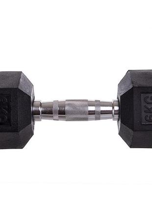 Гантель 1 шт. 6 кг цільна шестигранна гумова gymbeam
