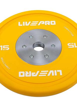 Бамперные диски резиновые bumper plates liveup lp8335-15 ø50.5мм 15кг желтый